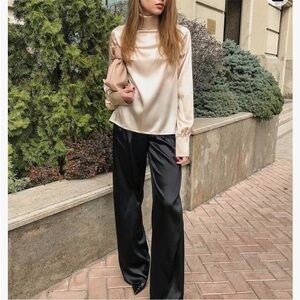 Divided Black Satin Wide Leg Pants